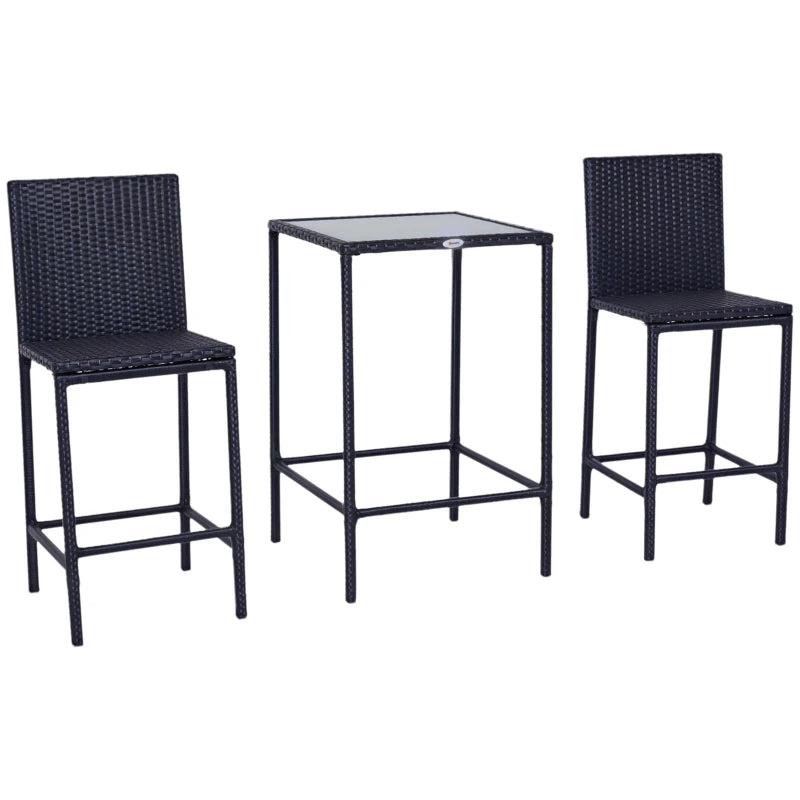 Outsunny 3pcs Rattan Bar Set with Glass