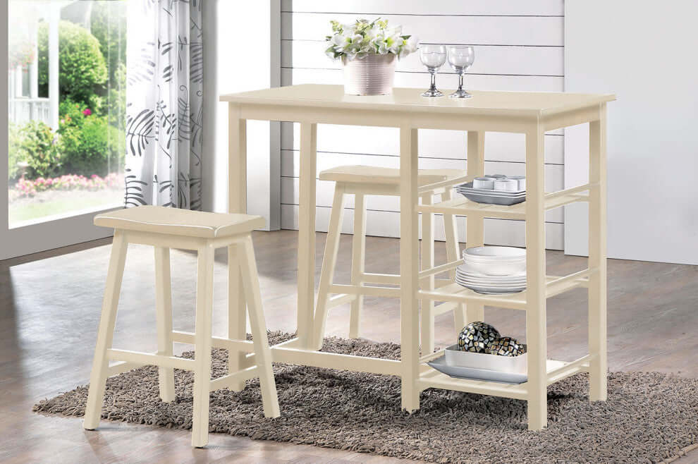 43" Three Piece Beige Solid Wood Rectangular Bar Table