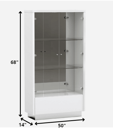 50" White and Silver Wood Curio Cabinet