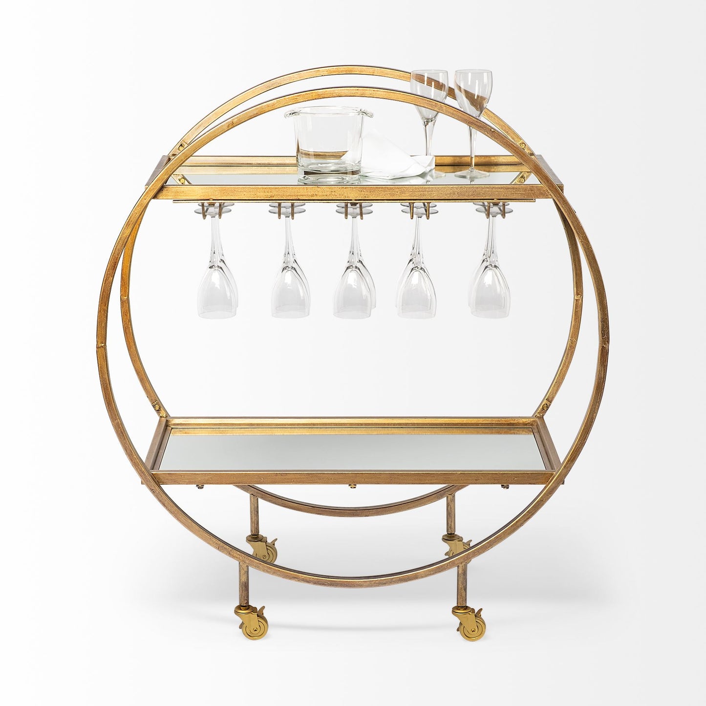 Round Gold Rolling Kitchen Cart With Storage