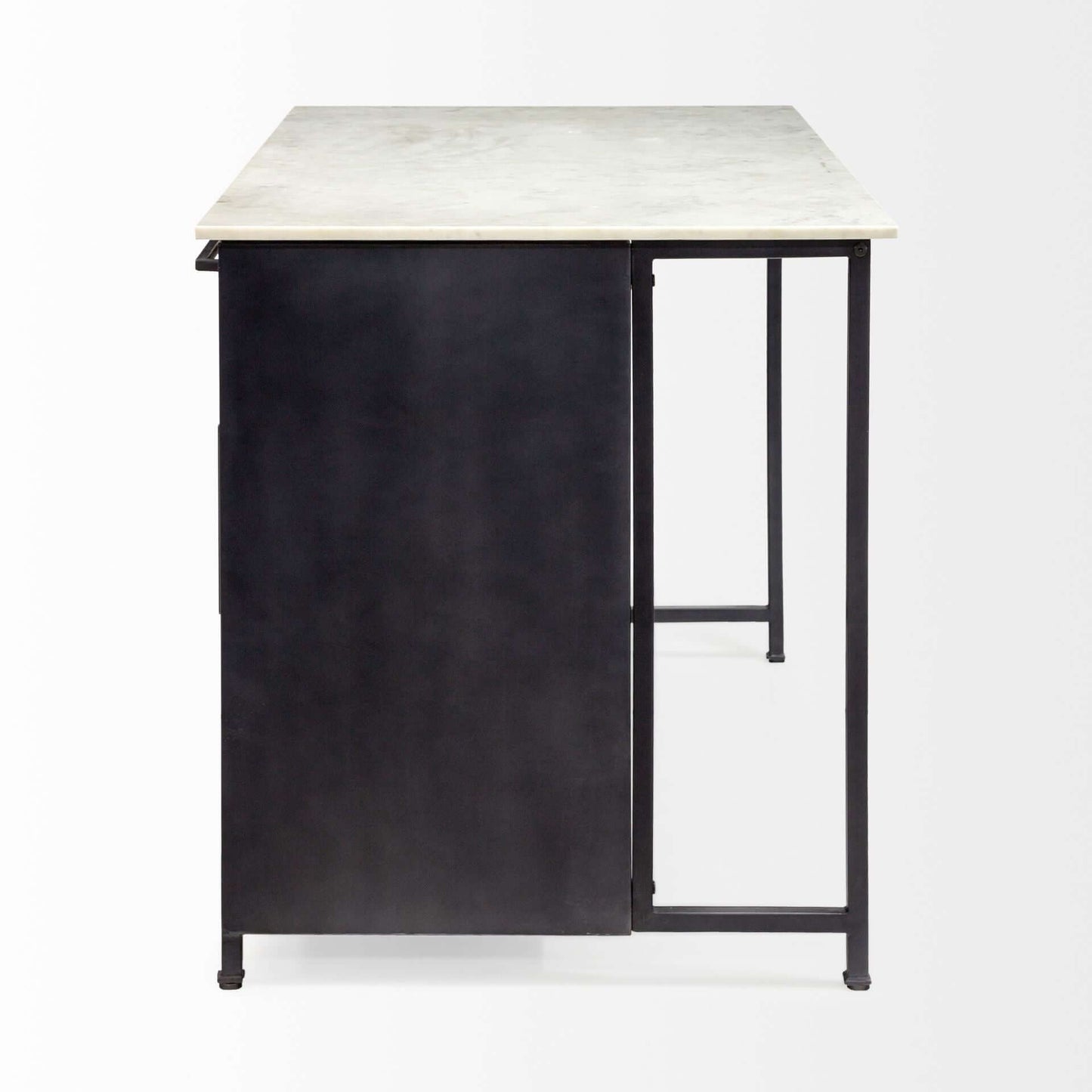 HOMEROOTS Solid Iron Black Marble Top Kitchen Island