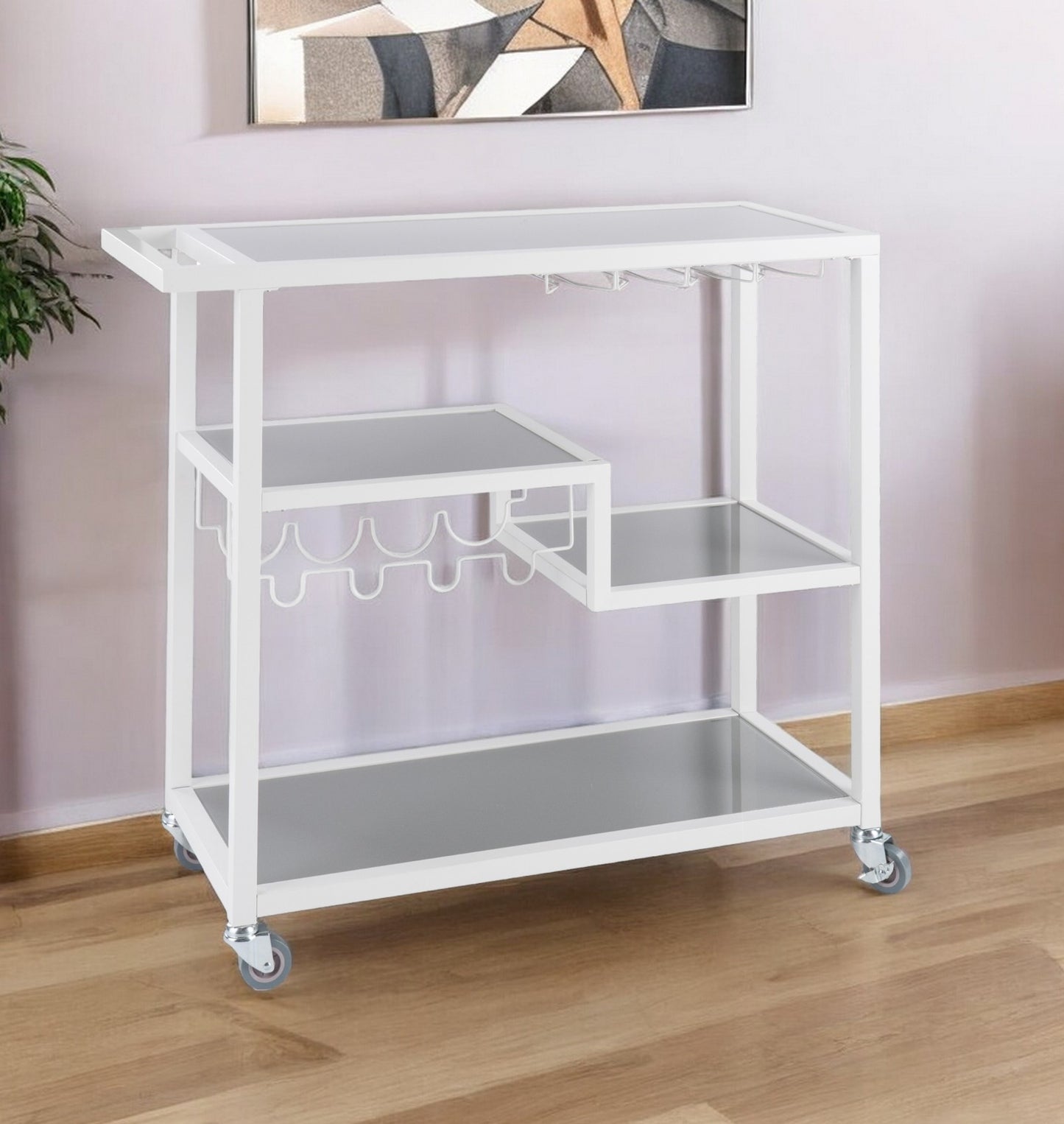 Contemporary Rolling Bar Cart With Wine Storage