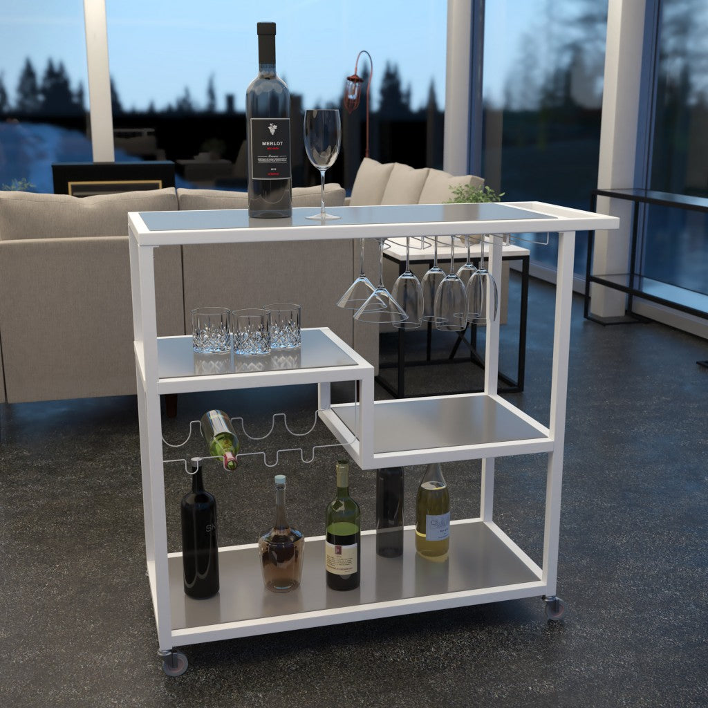 Contemporary Rolling Bar Cart With Wine Storage