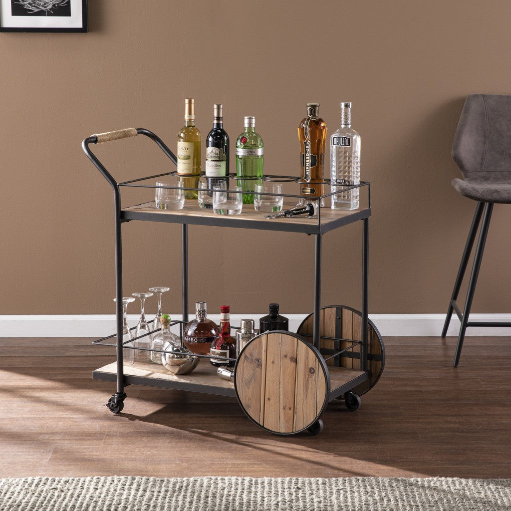 Iron Reclaimed Wood Rolling Bar Cart