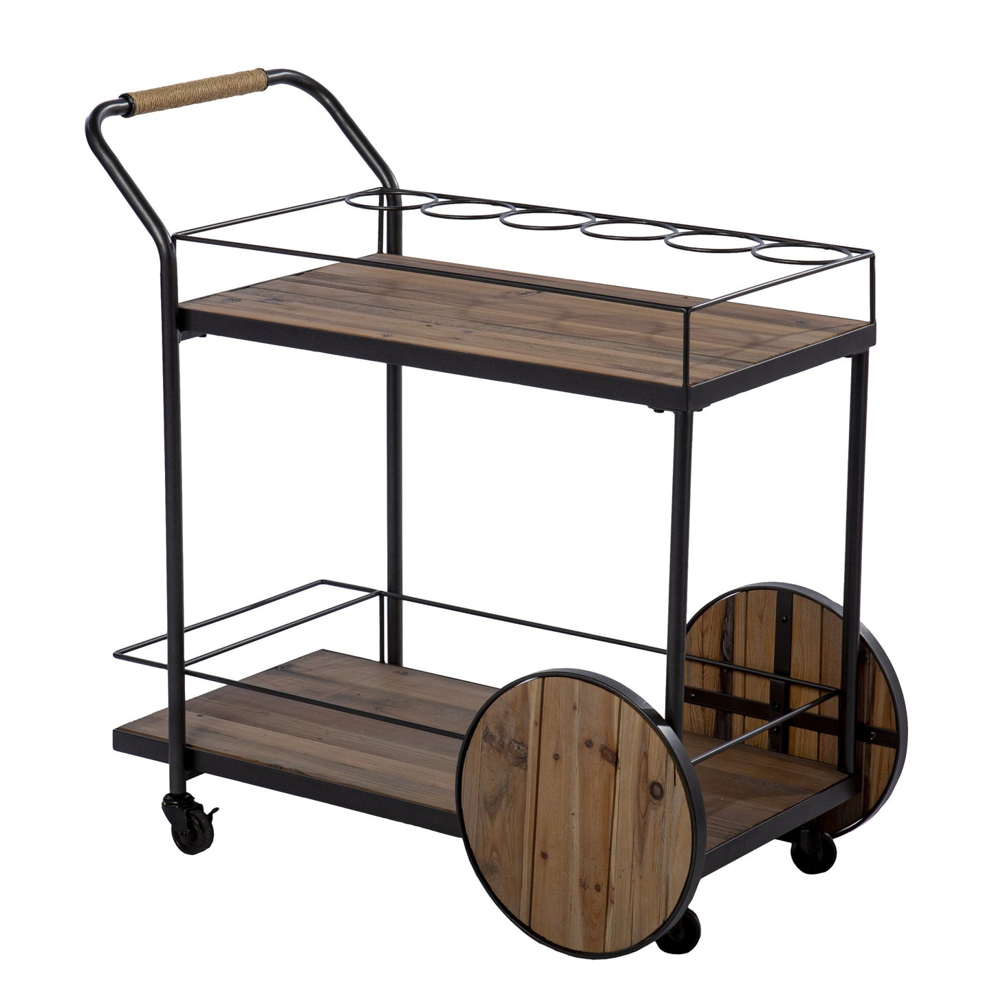 Iron Reclaimed Wood Rolling Bar Cart