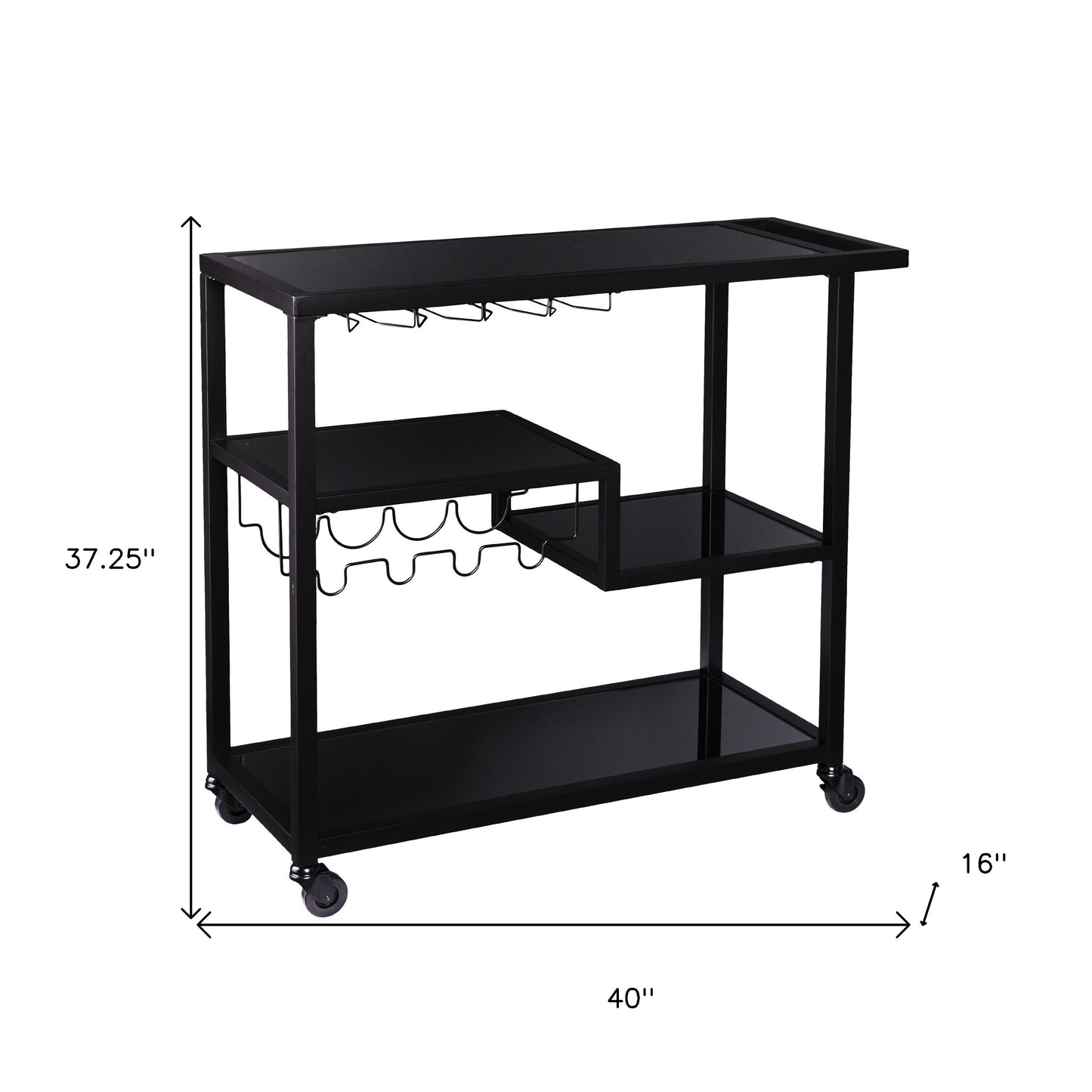 Black and Gray Mirrored Glass Bar Cart