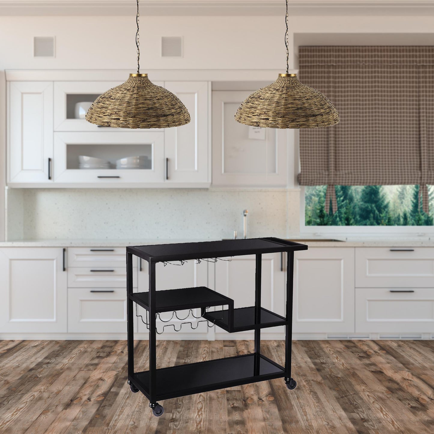 Black and Gray Mirrored Glass Bar Cart