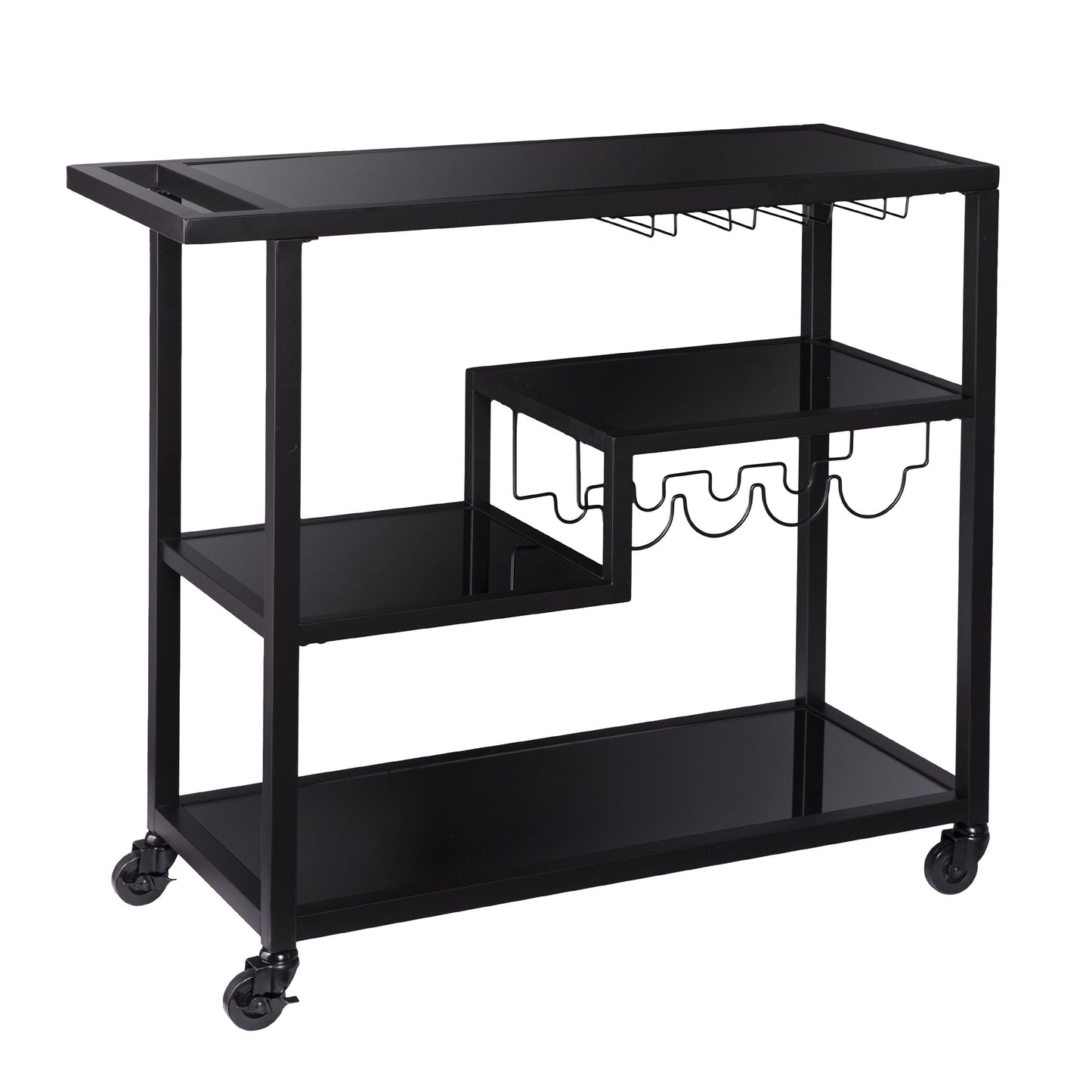 Black and Gray Mirrored Glass Bar Cart