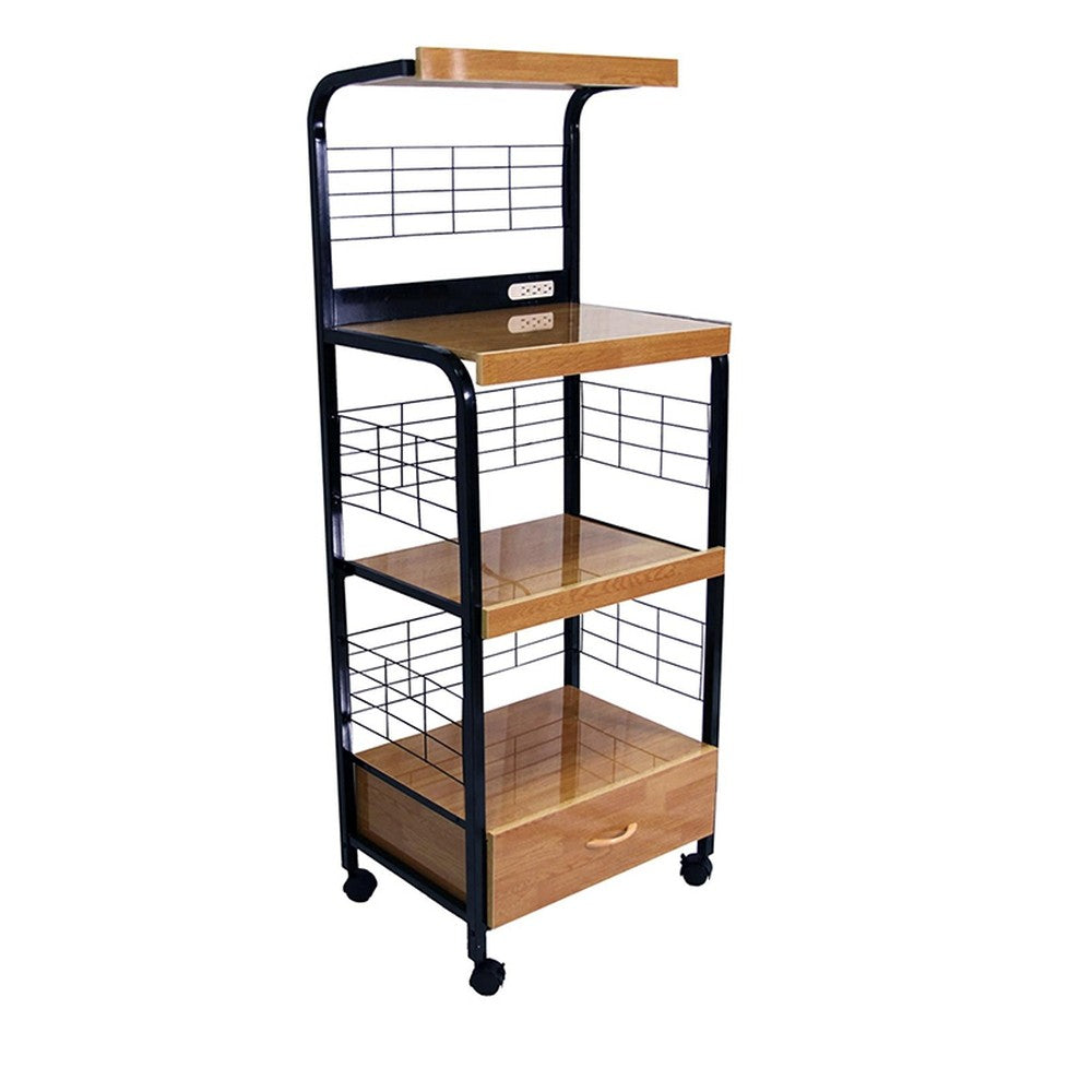 White and Natural 26" Rolling Kitchen Cart With Storage
