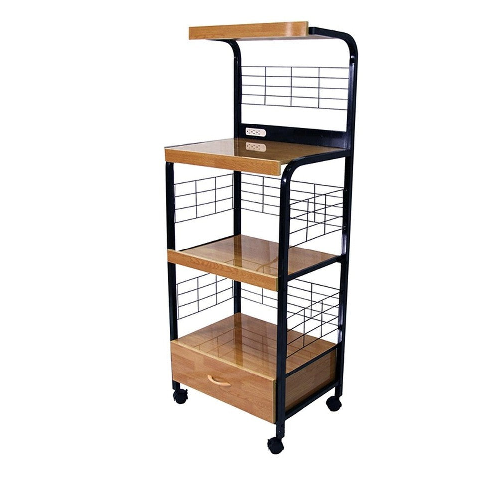 White and Natural 26" Rolling Kitchen Cart With Storage