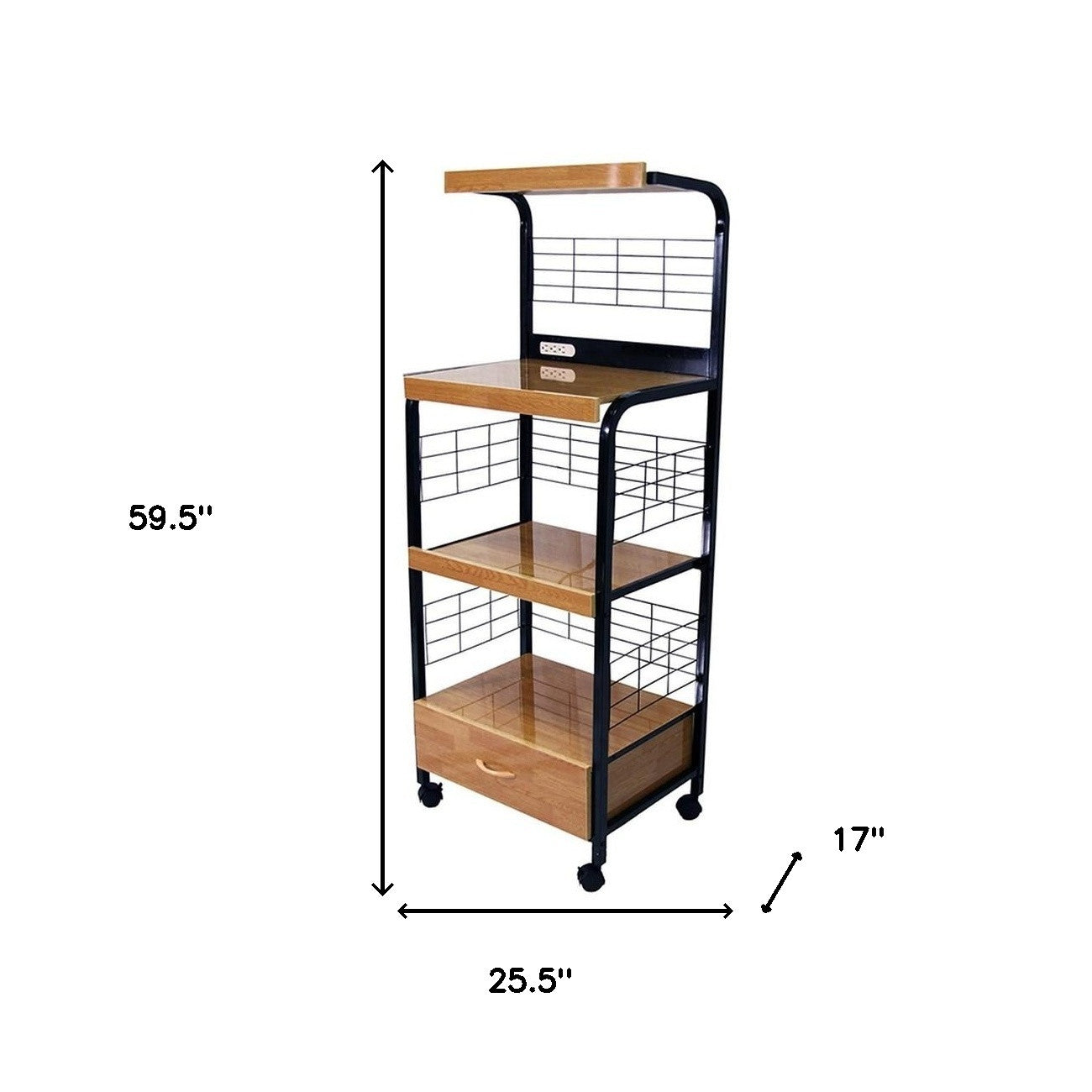 White and Natural 26" Rolling Kitchen Cart With Storage