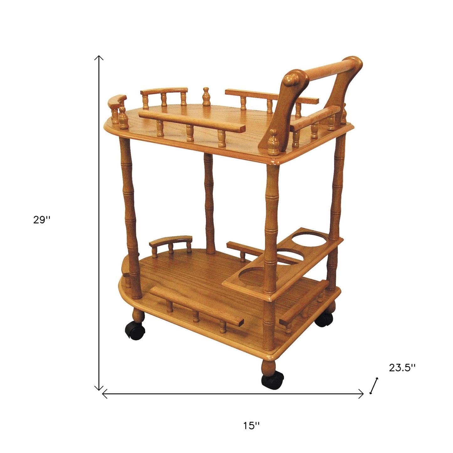 Oak Wood Rolling Bar Cart With Wine Storage