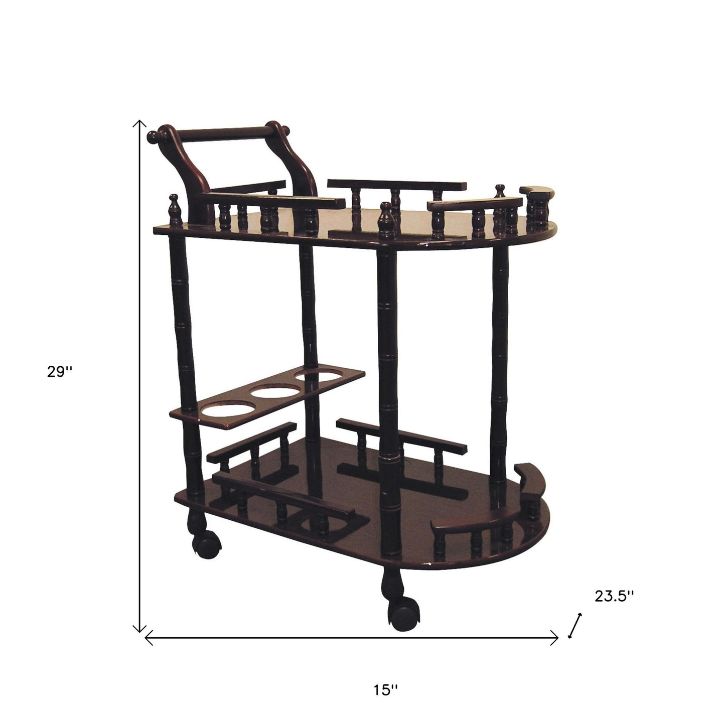 Oak Wood Rolling Bar Cart With Wine Storage