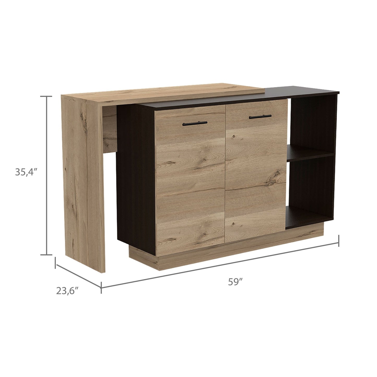 Natural 59" Kitchen Island With Storage
