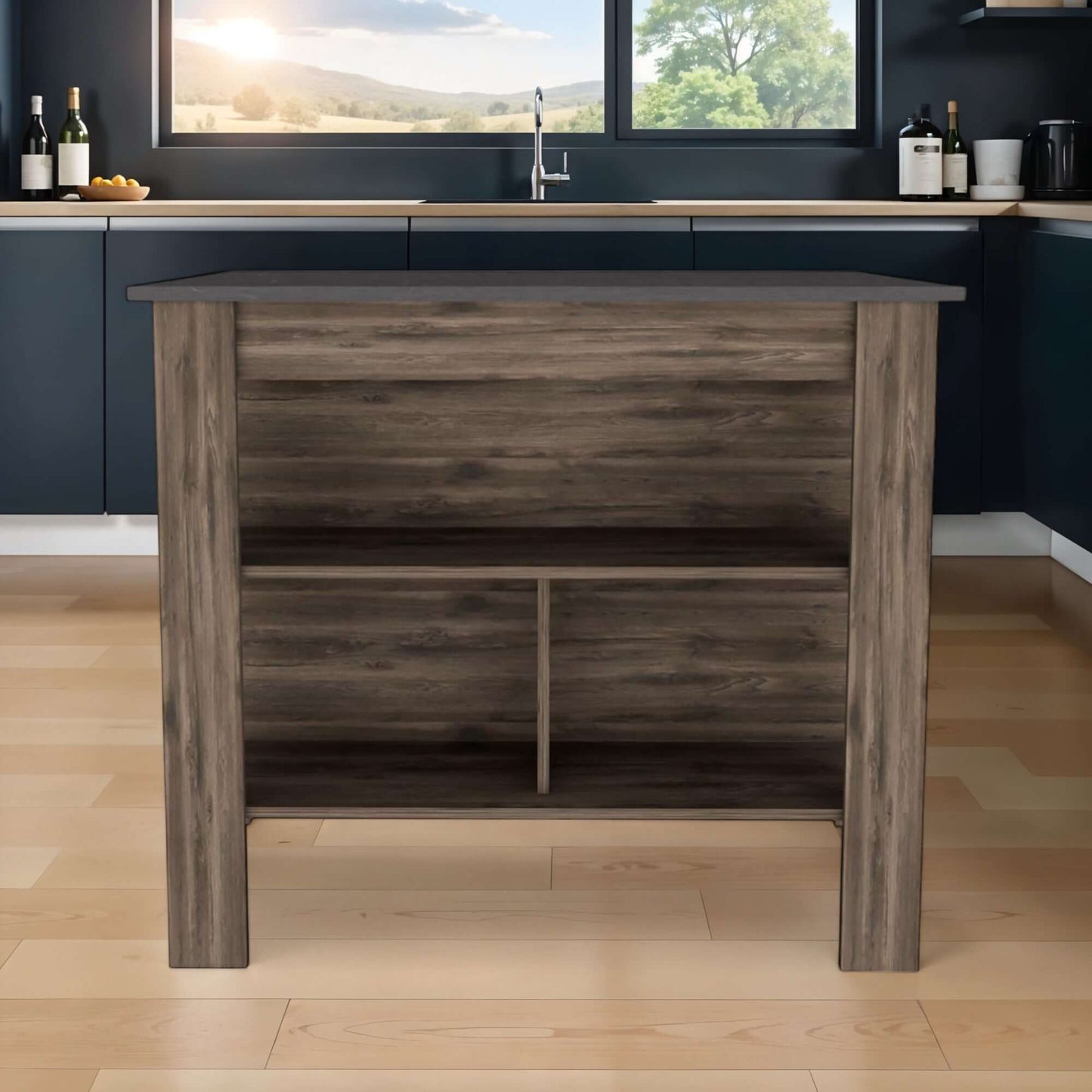 Dark Brown and Brown 41" Kitchen Island With Storage