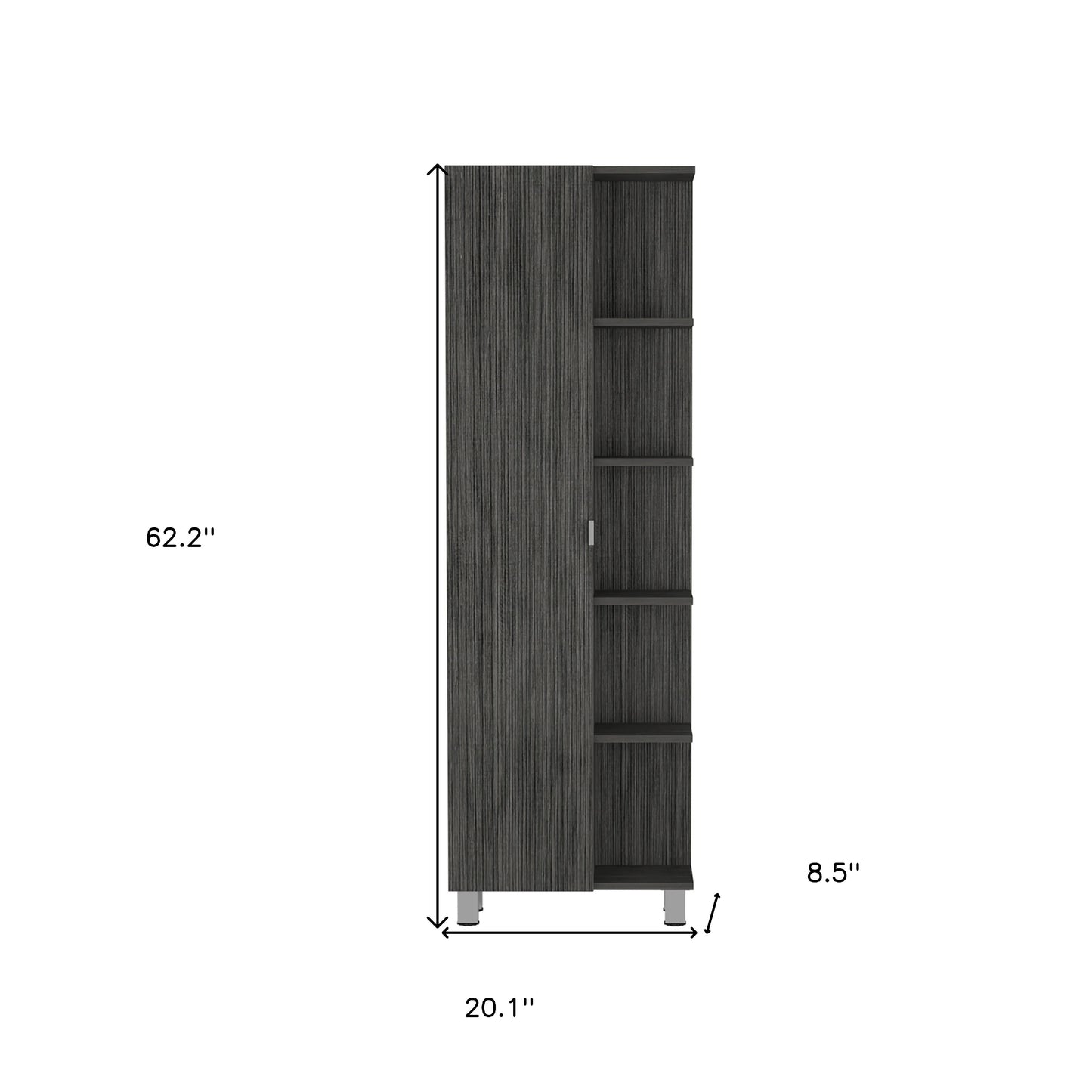 62" Gray and Silver Wood Curio Cabinet
