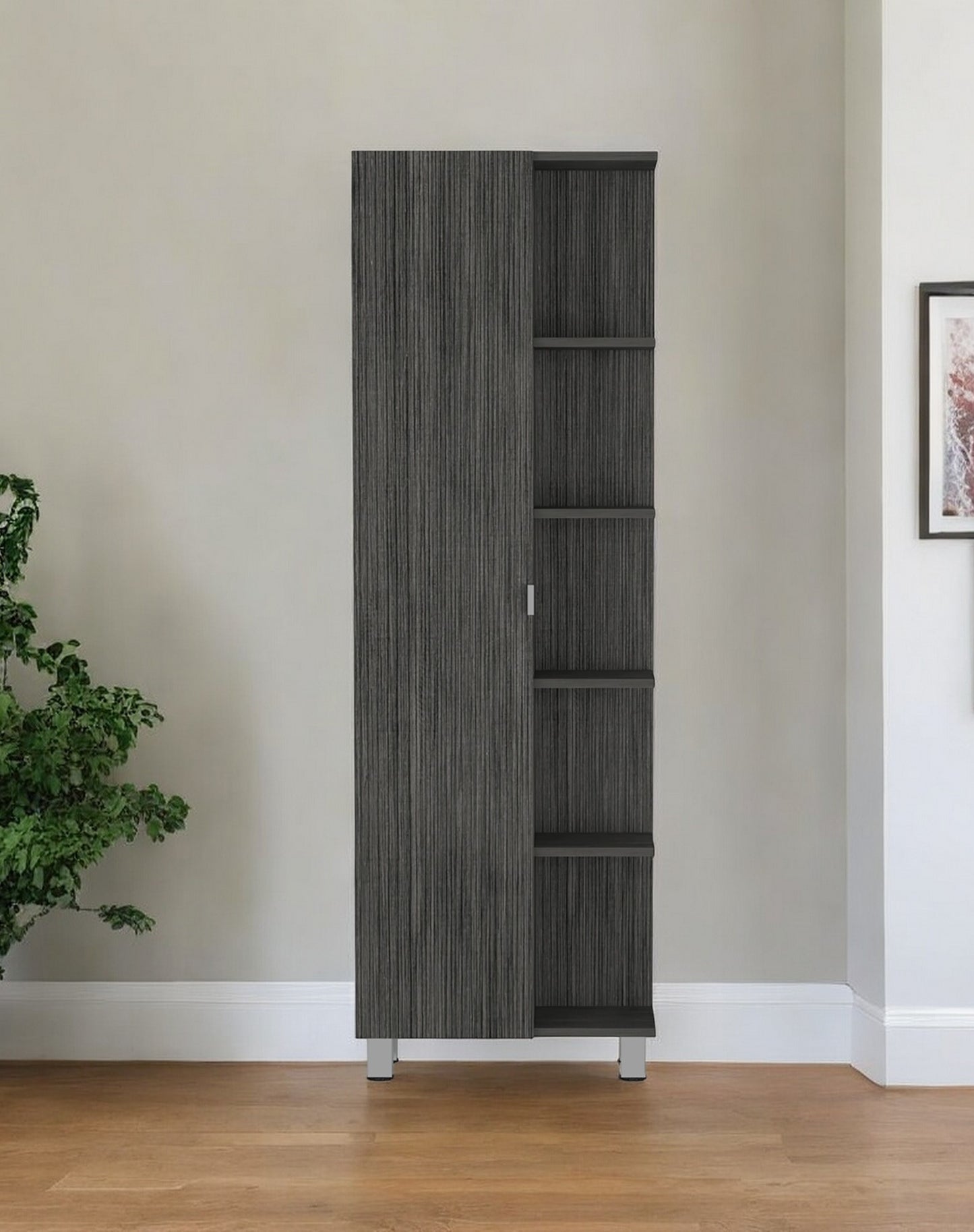 62" Gray and Silver Wood Curio Cabinet