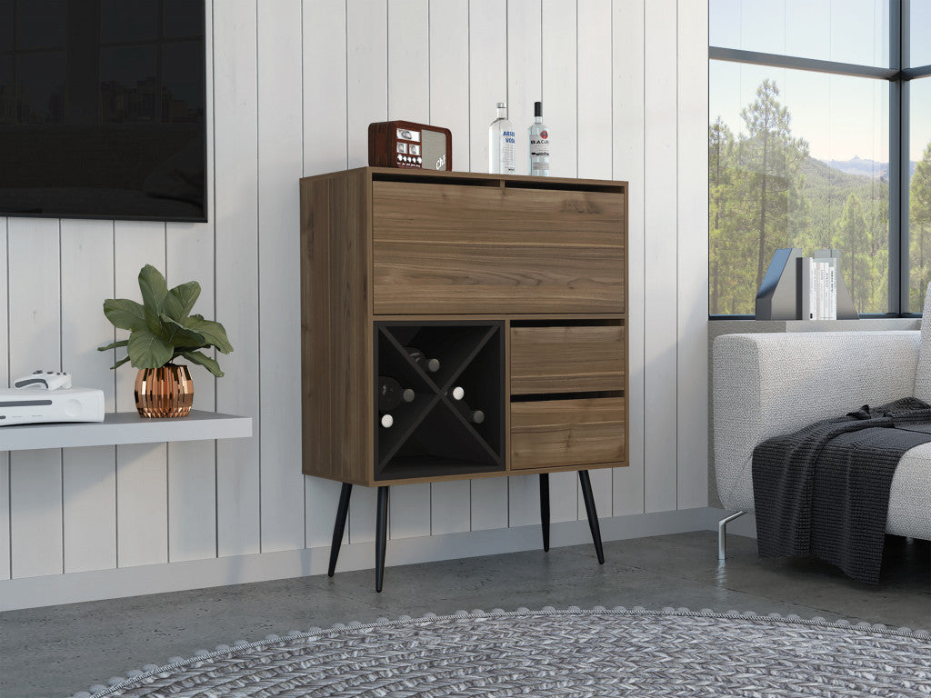 46" Dark Brown and Black Wood Console Bar Cabinet