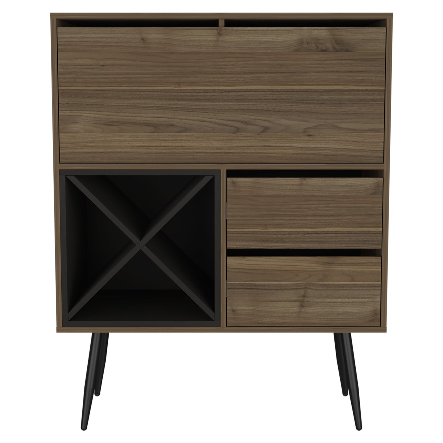 46" Dark Brown and Black Wood Console Bar Cabinet