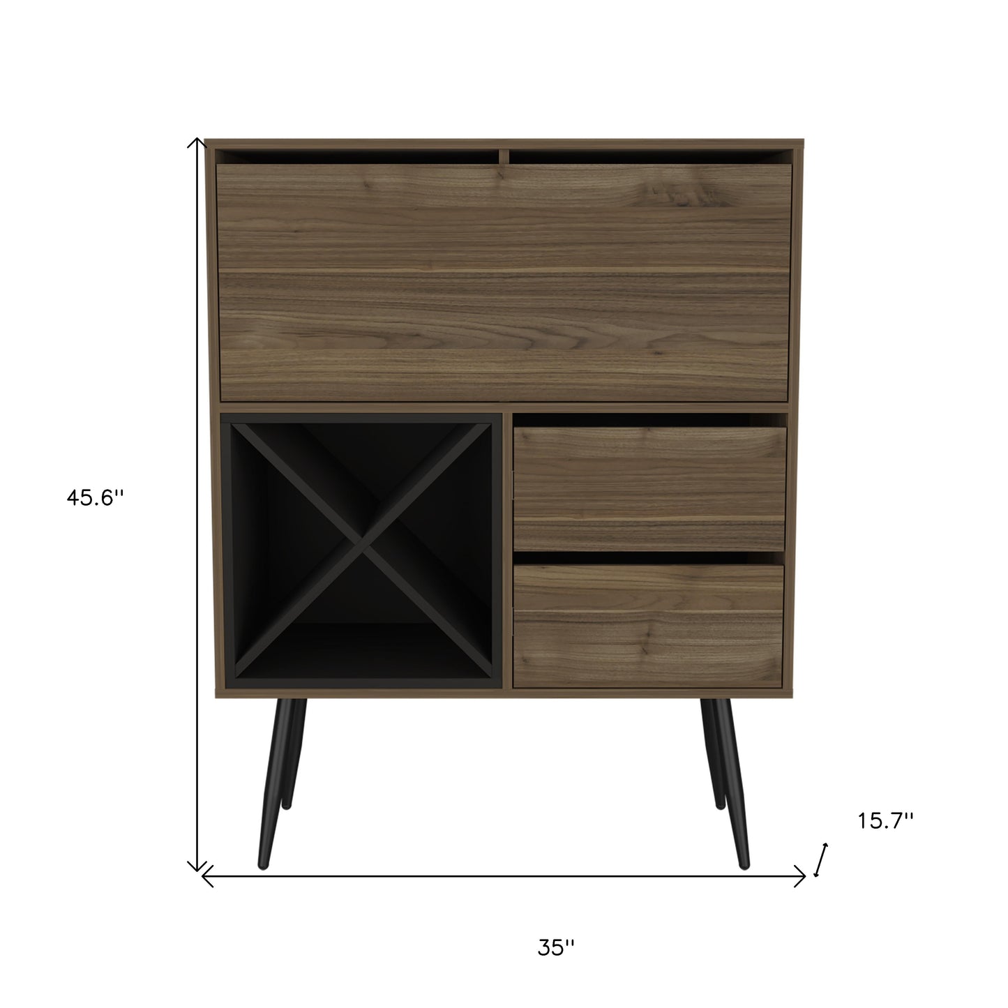 46" Dark Brown and Black Wood Console Bar Cabinet