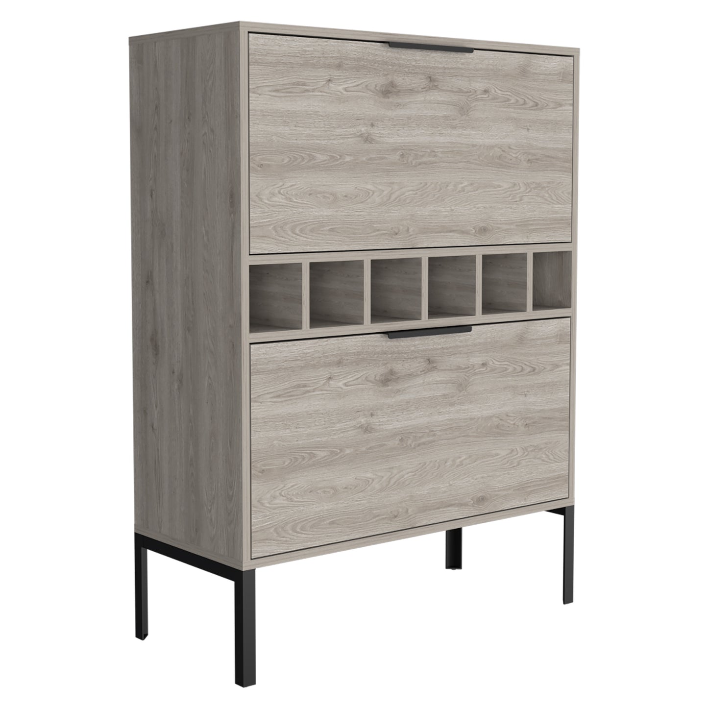 43" Light Gray and Black Wood Console Bar Cabinet With Two Doors