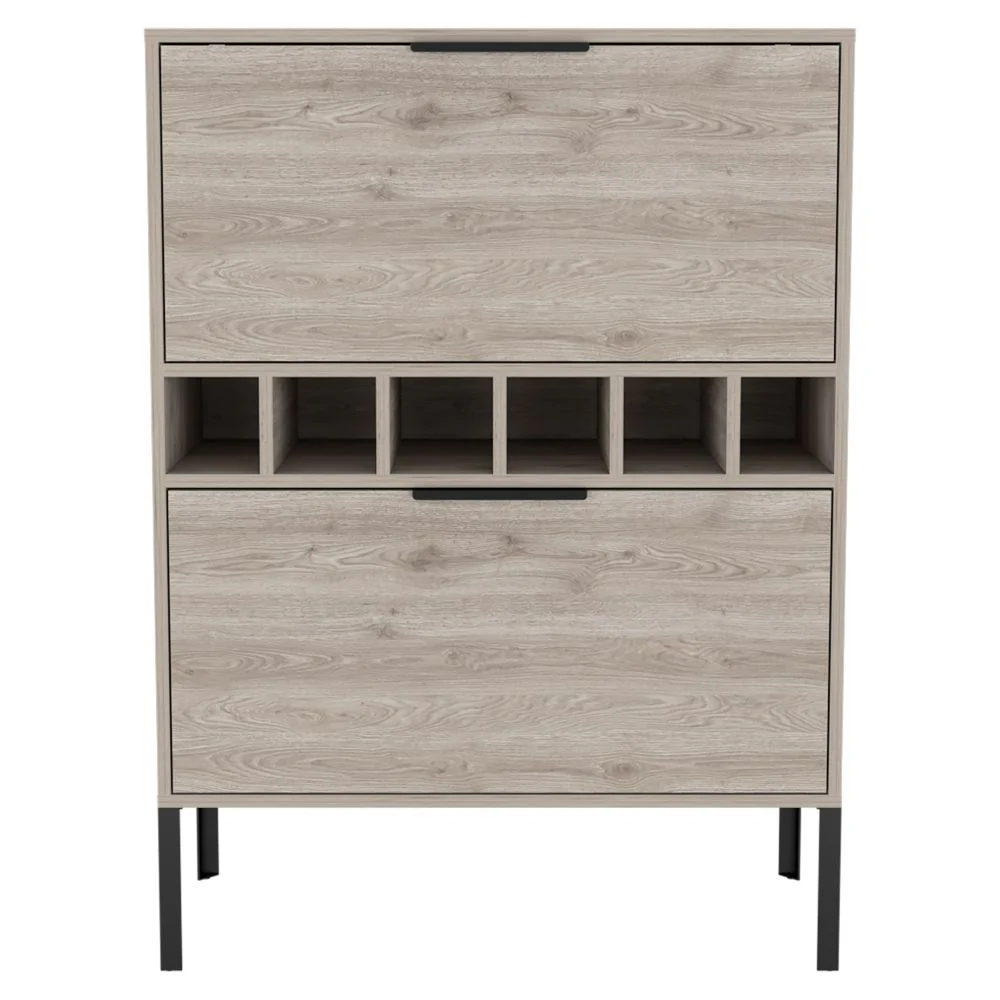 43" Light Gray and Black Wood Console Bar Cabinet With Two Doors