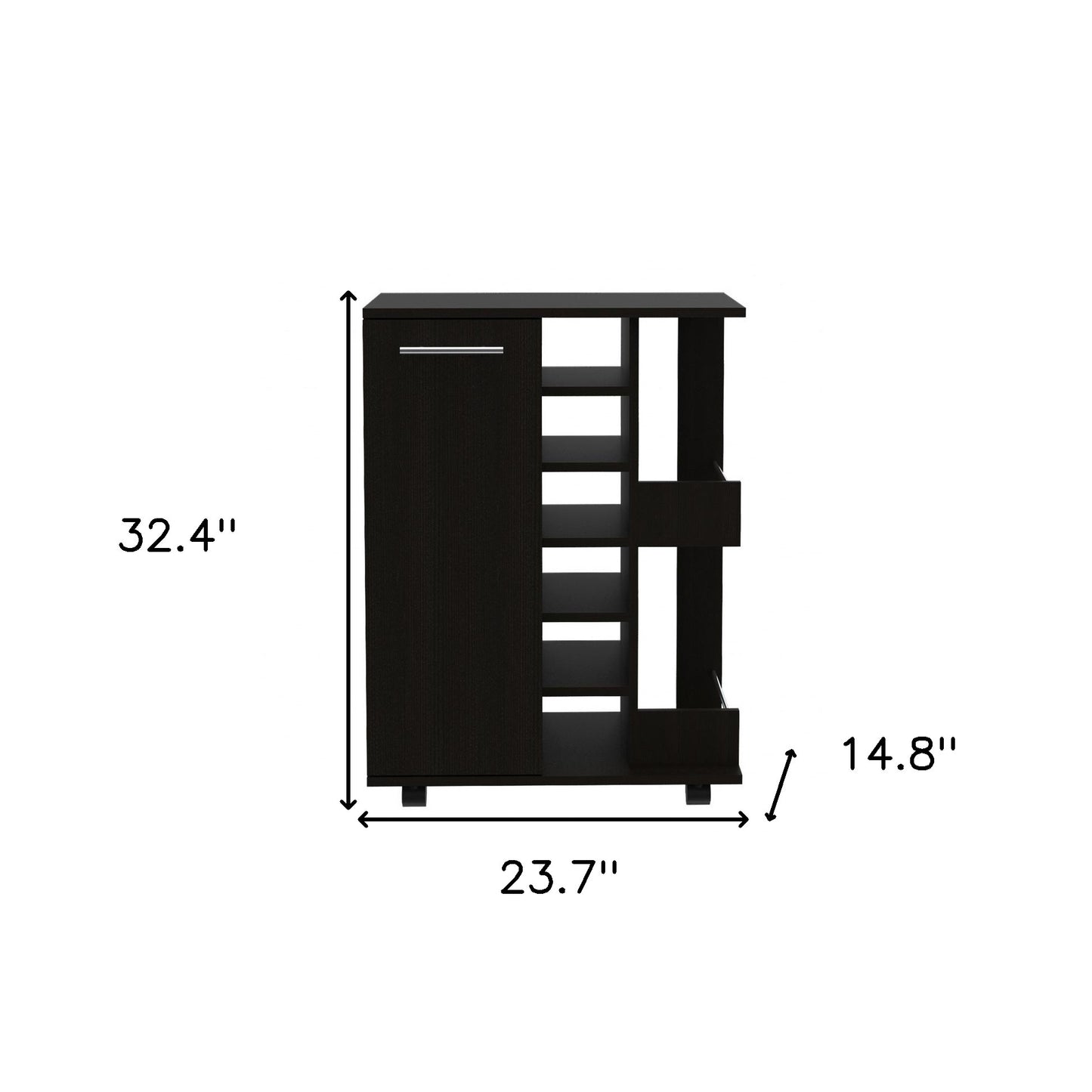 Black Rolling Bar Cabinet With Wine Storage