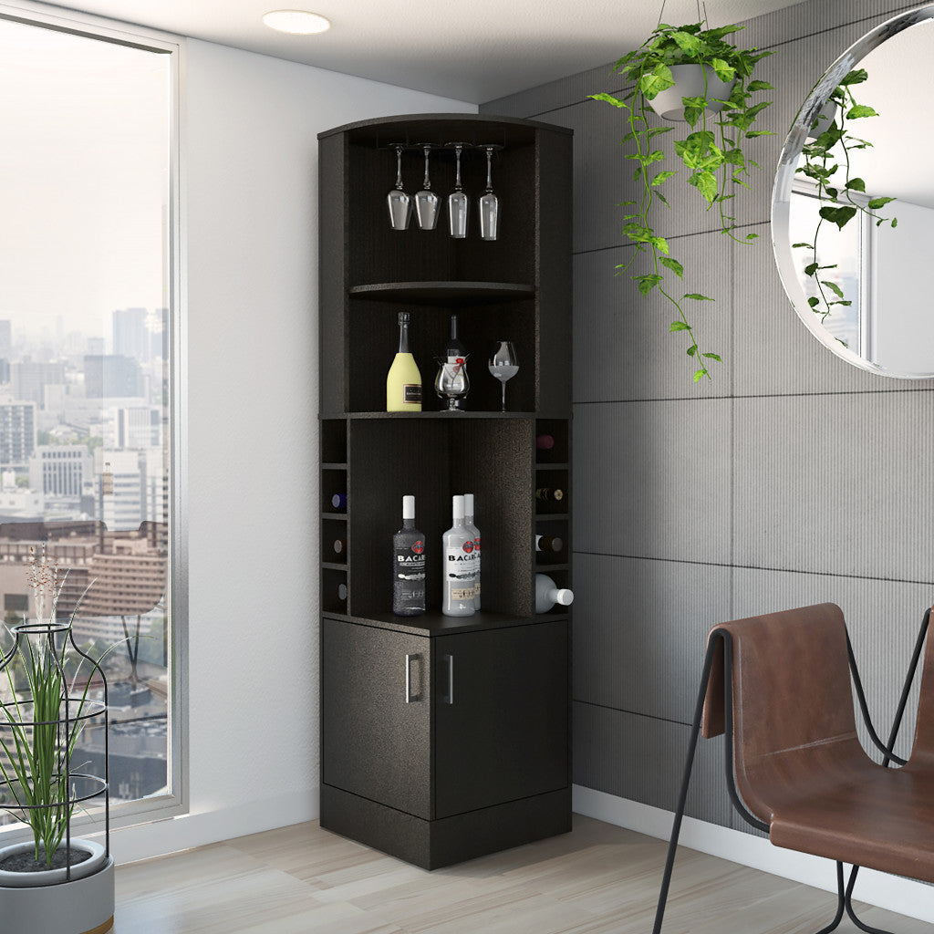 18" Natural Corner Bar Cabinet With Eleven Shelves