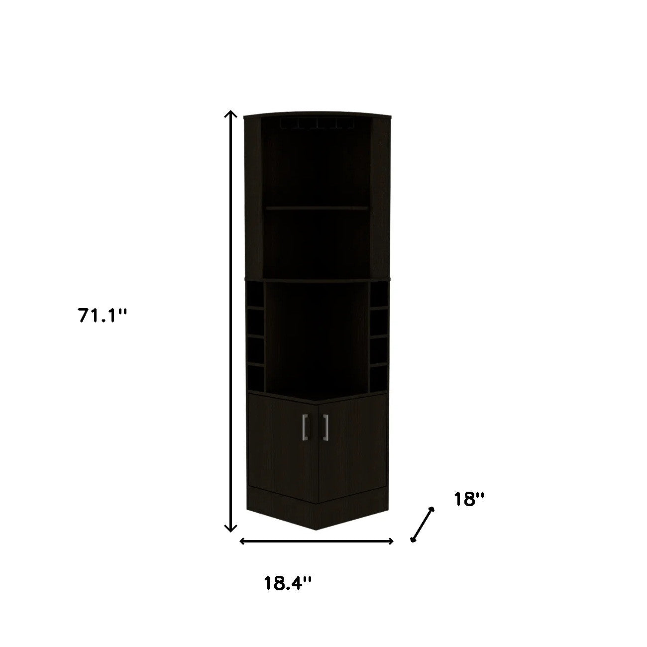 18" Natural Corner Bar Cabinet With Eleven Shelves