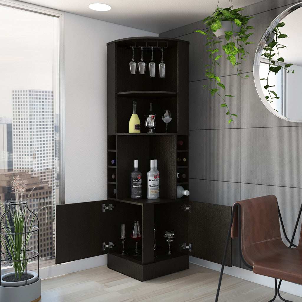 18" Natural Corner Bar Cabinet With Eleven Shelves