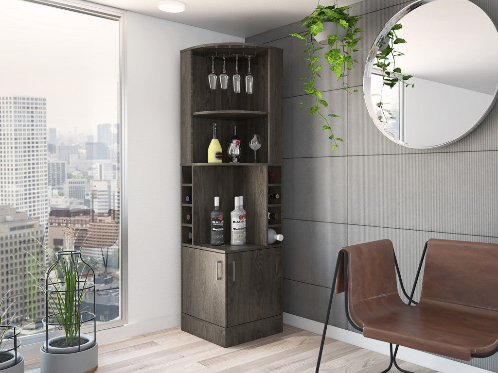 18" Natural Corner Bar Cabinet With Eleven Shelves