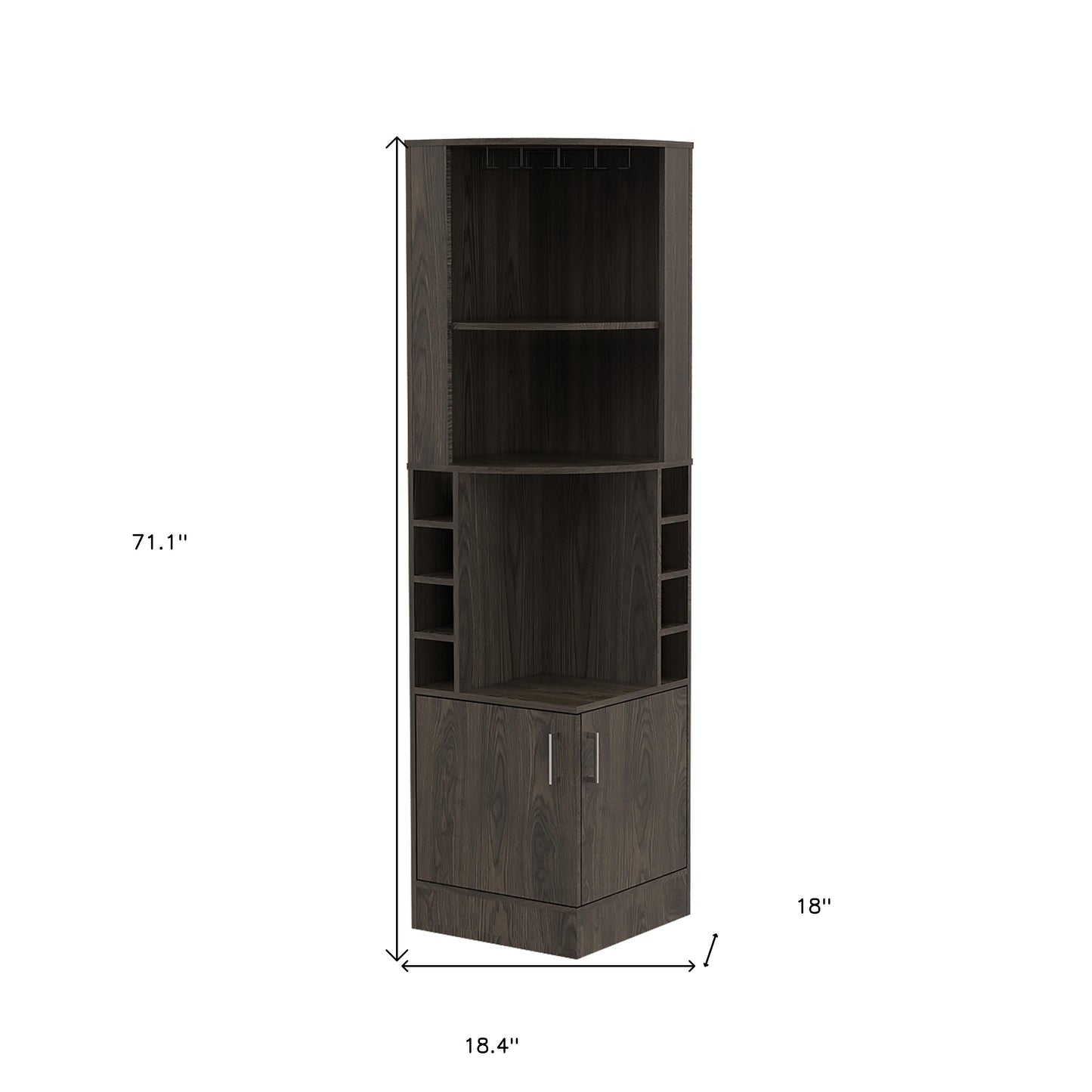 18" Natural Corner Bar Cabinet With Eleven Shelves