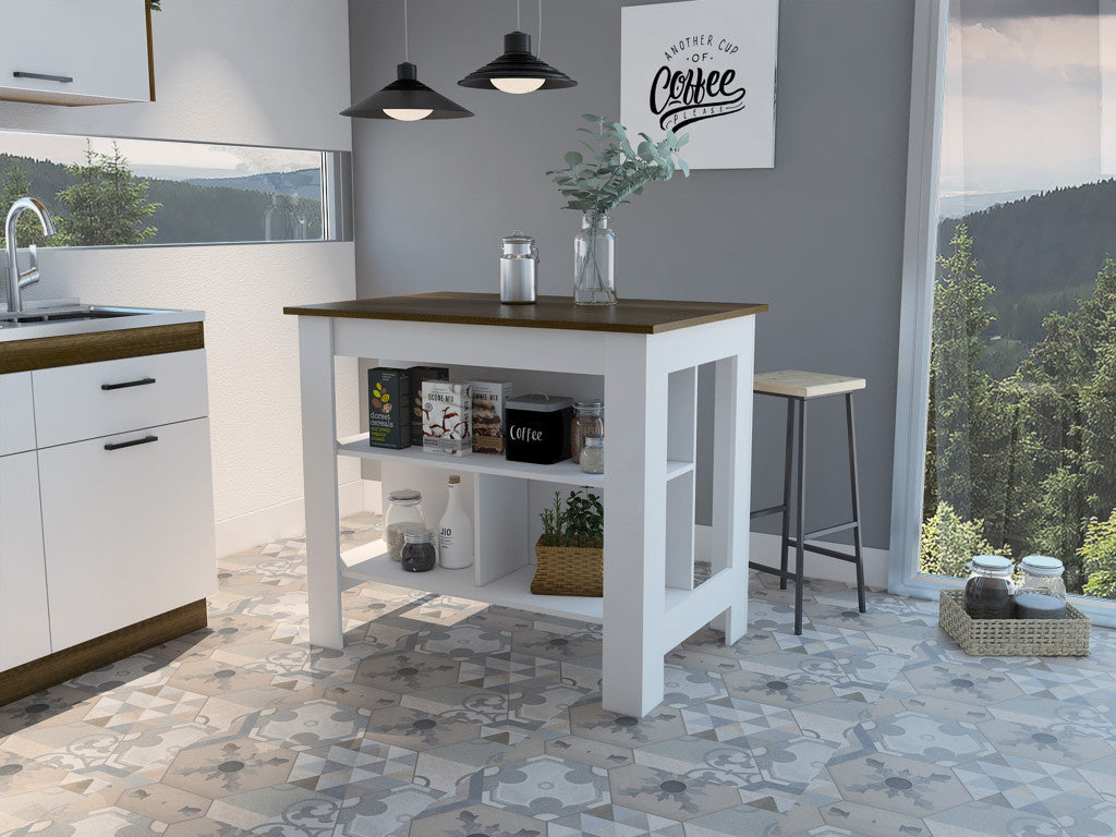 Black and Natural 41" Kitchen Island With Storage