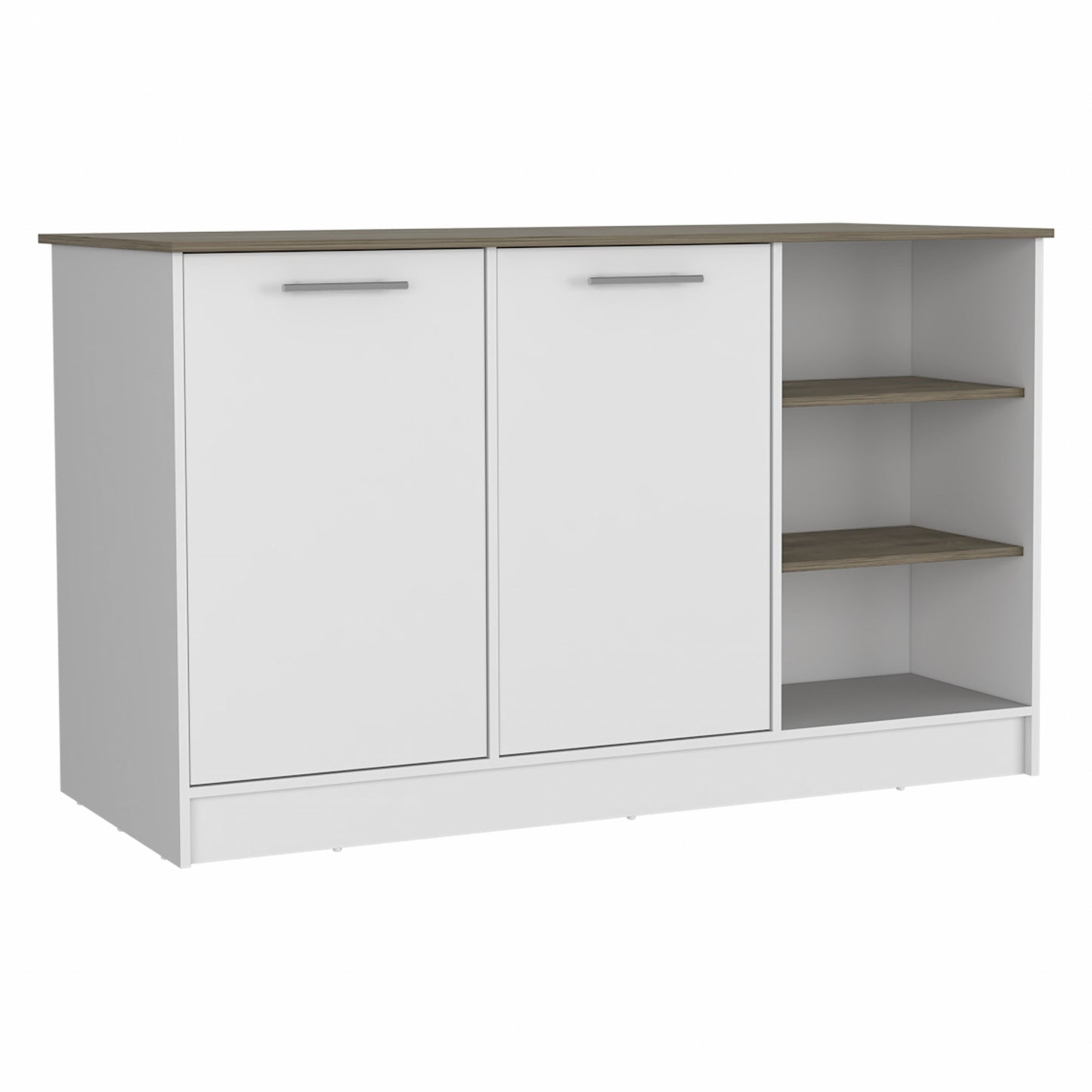 White and Brown 59" 26 Kitchen Island With Storage