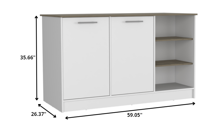 White and Brown 59" 26 Kitchen Island With Storage