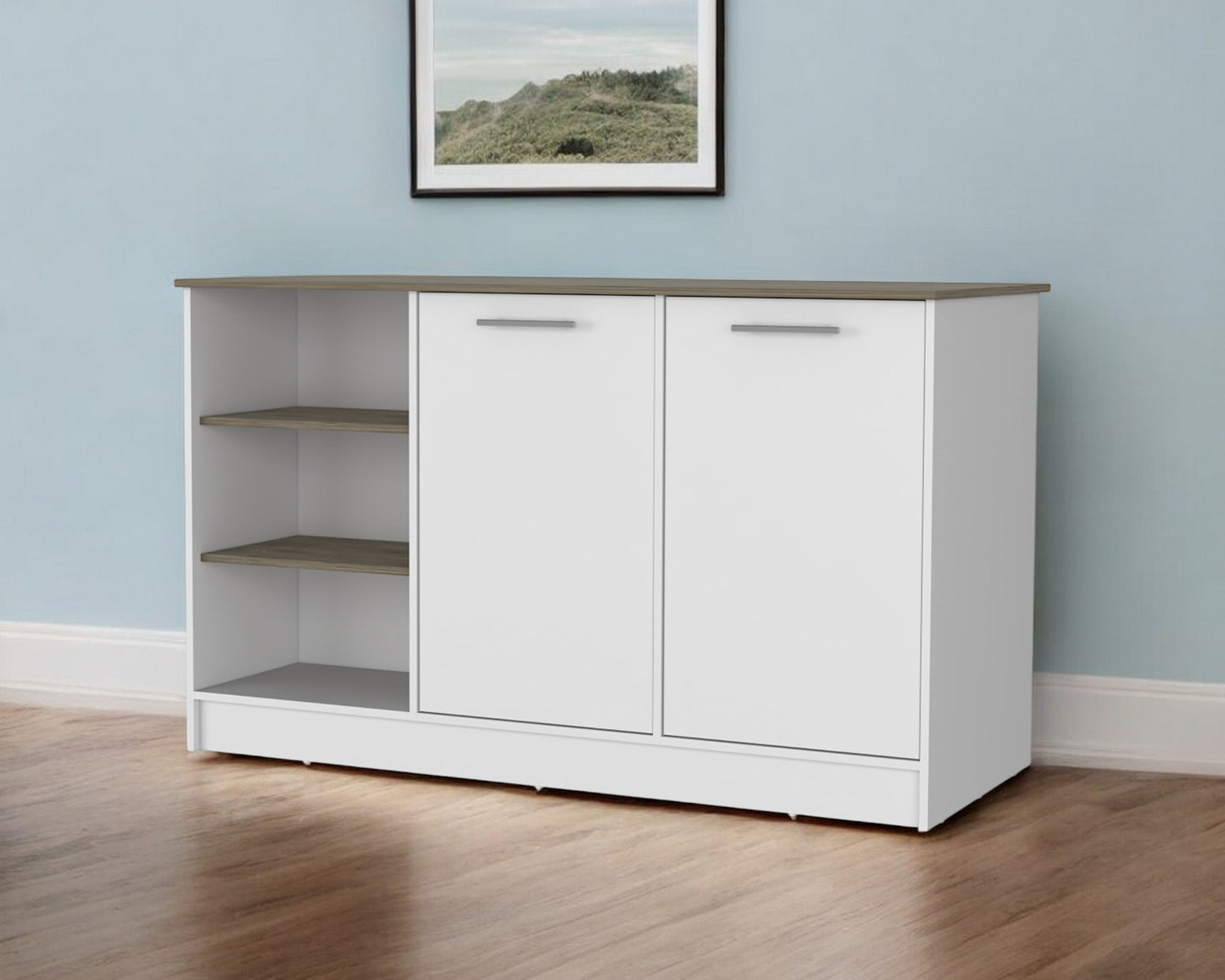 White and Brown 59" 26 Kitchen Island With Storage