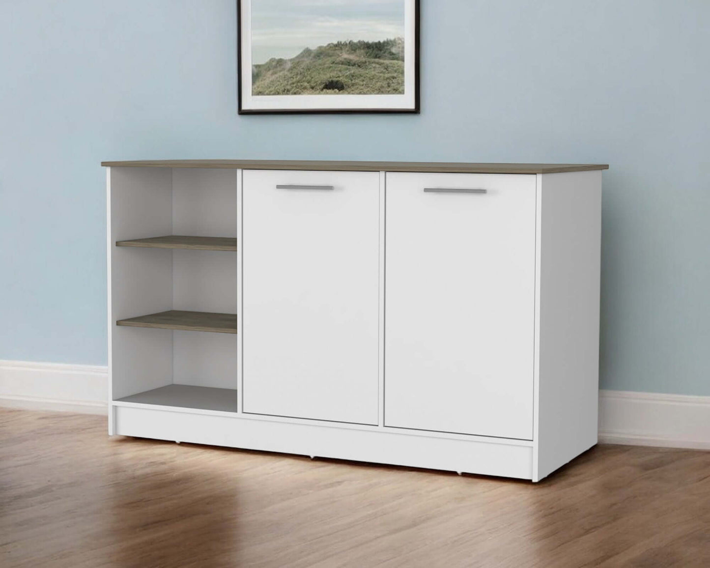 White and Brown 59" 26 Kitchen Island With Storage