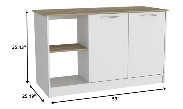 White and Brown 59" 25 Kitchen Island With Storage