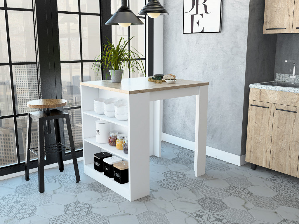 Black and Natural 36" Kitchen Island With Storage