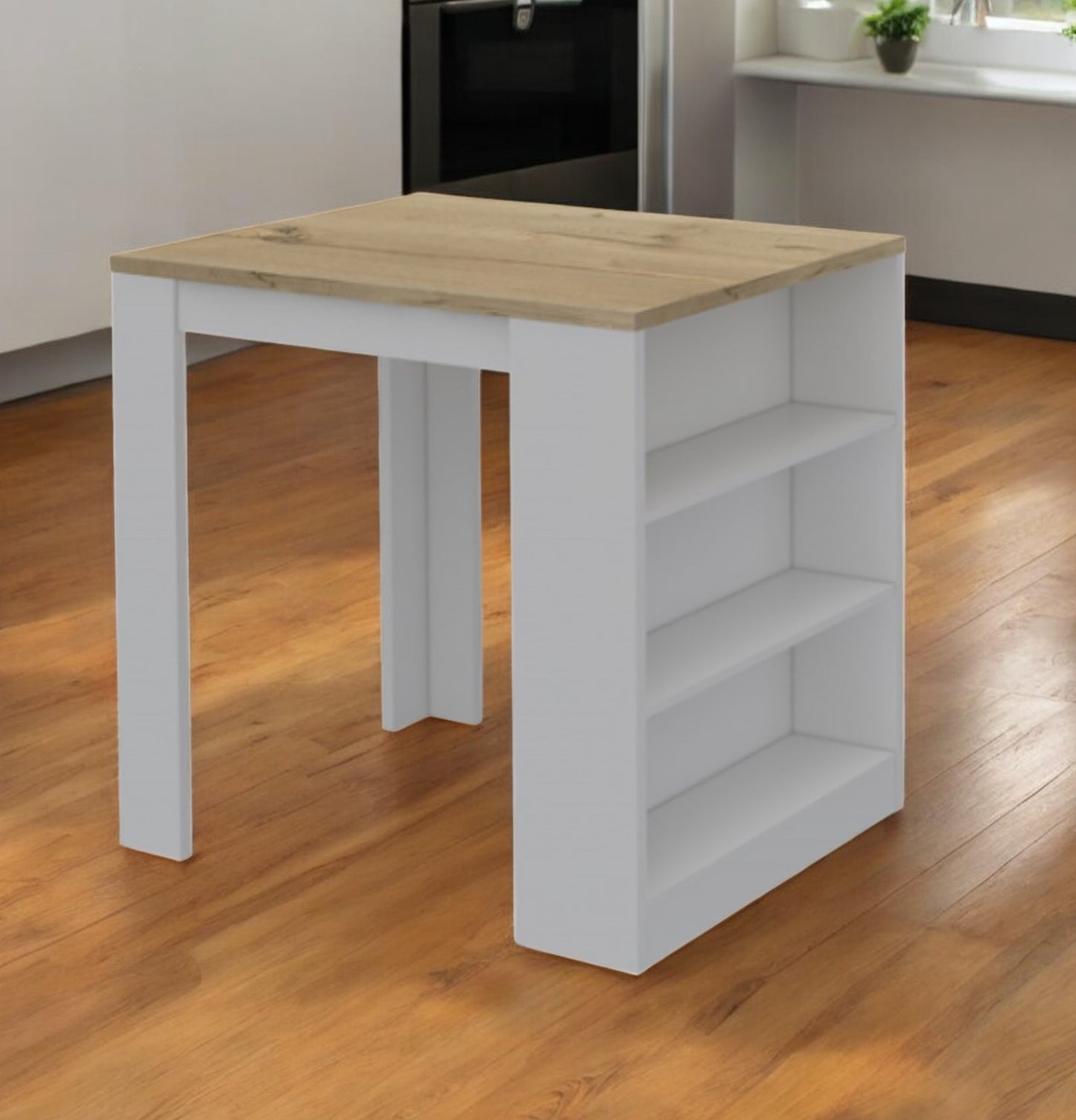 Black and Natural 36" Kitchen Island With Storage