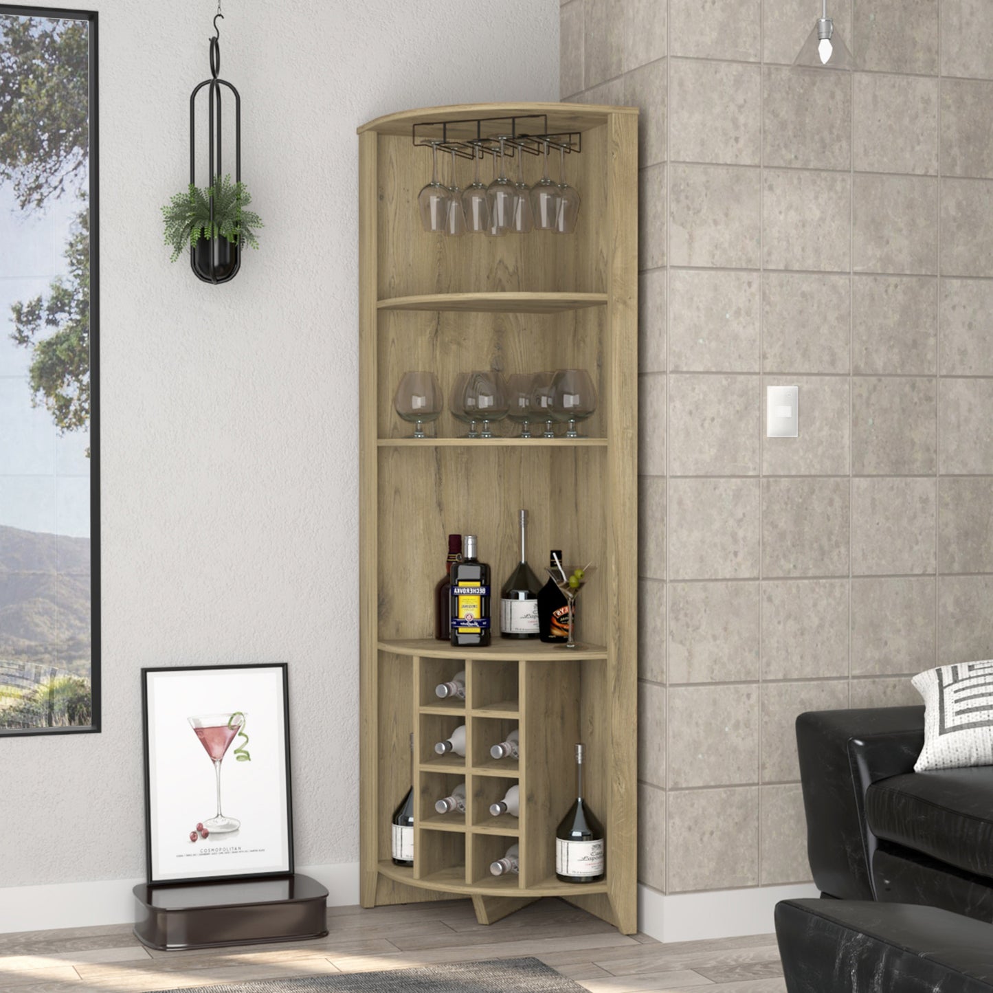 Dark Brown Wood Corner Bar Cabinet