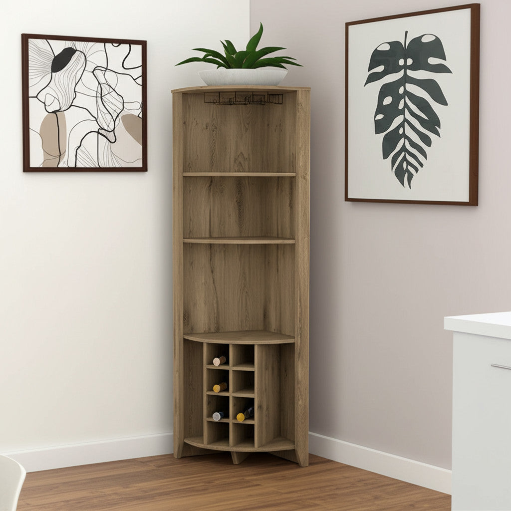 Dark Brown Wood Corner Bar Cabinet