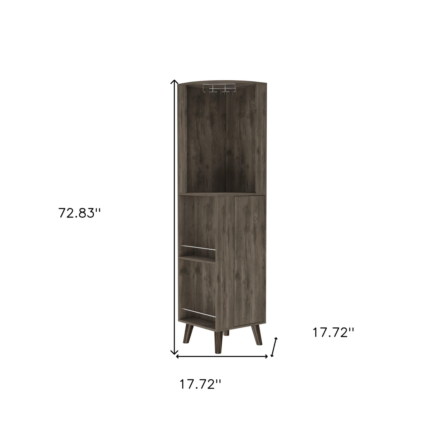 73" Dark Brown Wood Corner Bar Cabinet With One Drawer
