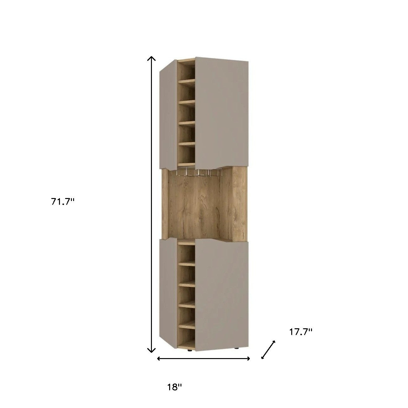 72" Brown and Taupe Wood Corner Bar Cabinet With Four Doors