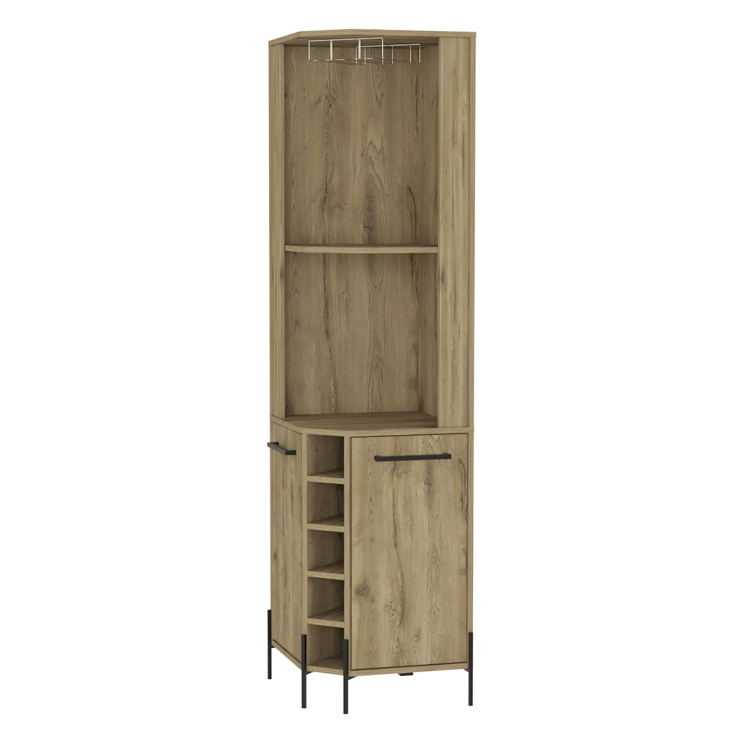 18" Natural Corner Bar Cabinet With Eleven Shelves
