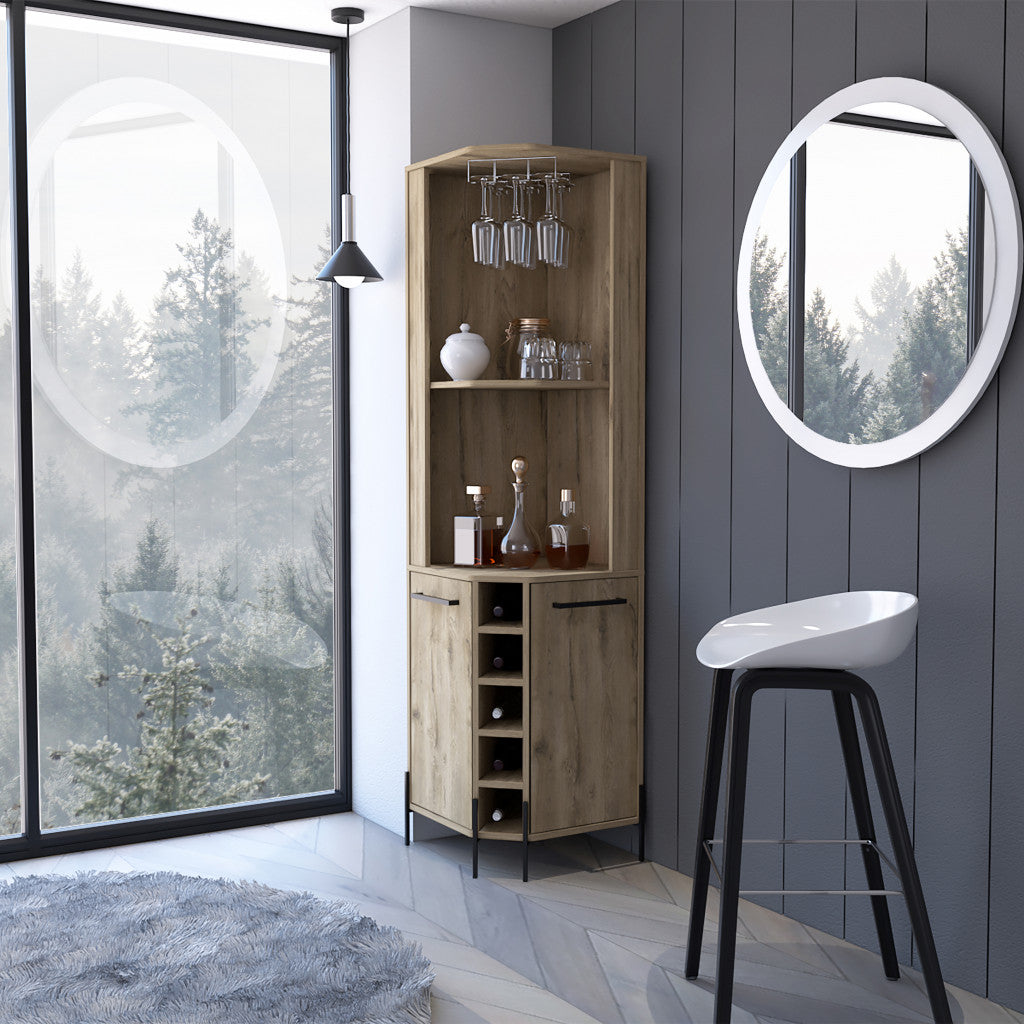 18" Natural Corner Bar Cabinet With Eleven Shelves