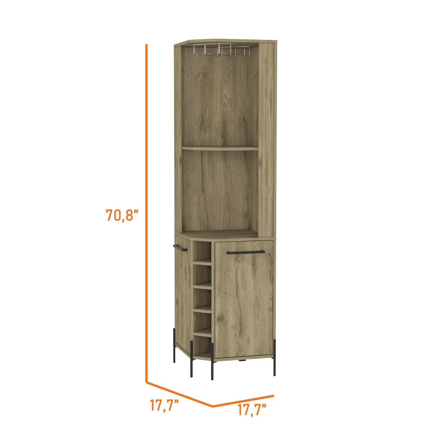 18" Natural Corner Bar Cabinet With Eleven Shelves
