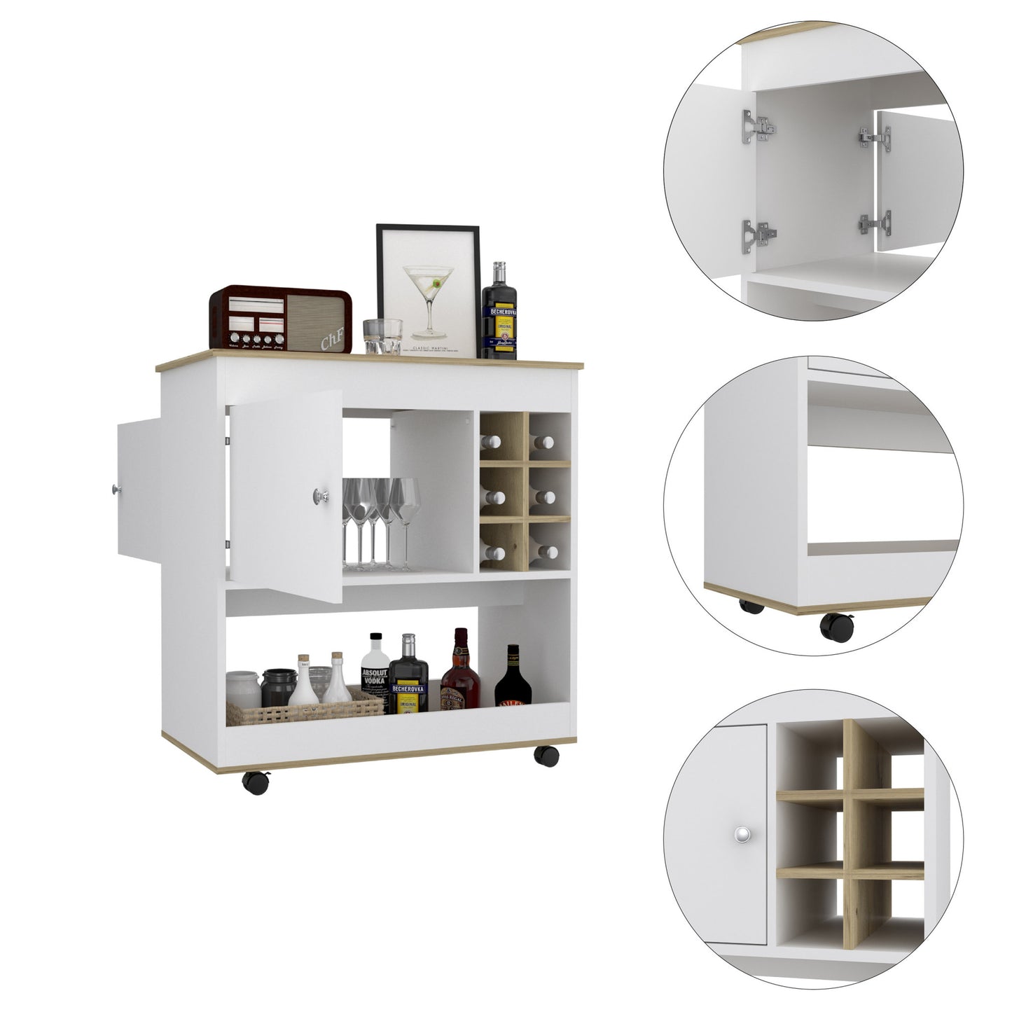 Modern Rolling Bar & Wine Cabinet