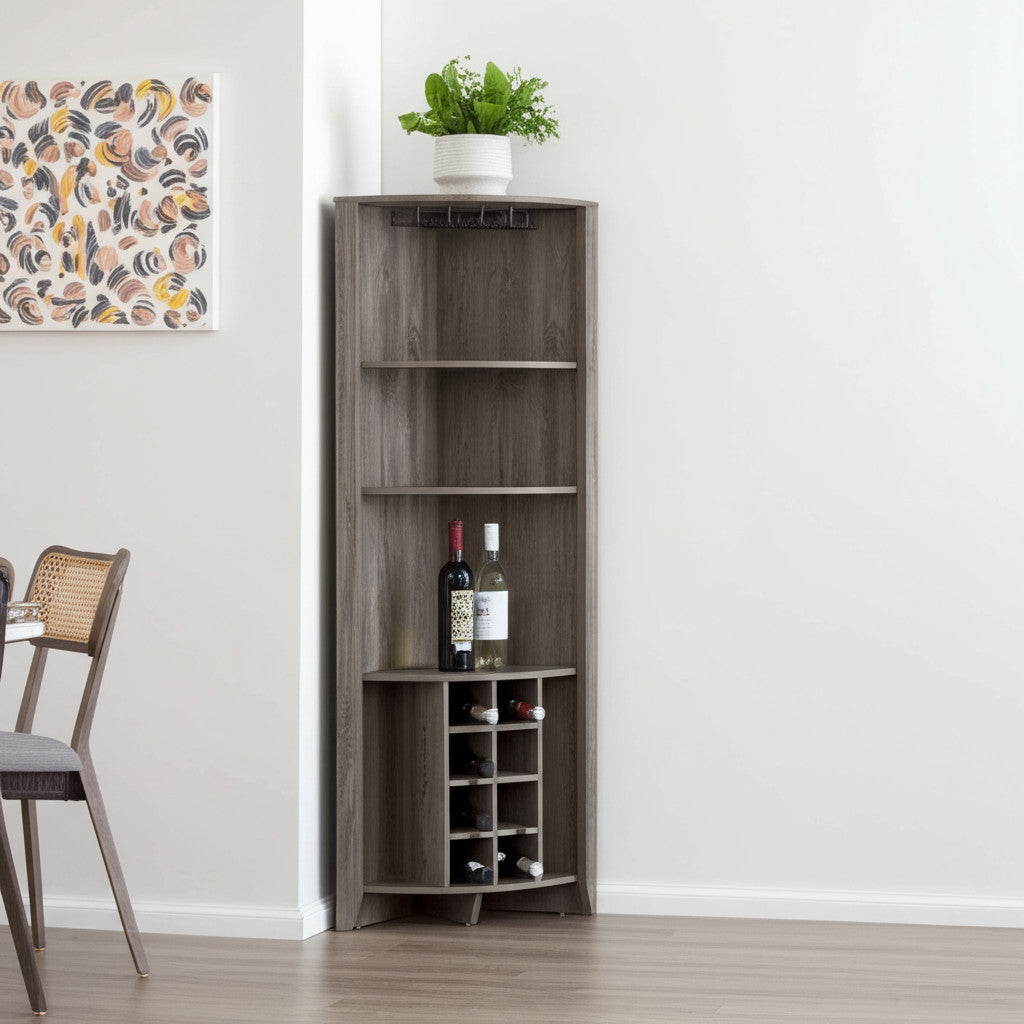 Dark Brown Wood Corner Bar Cabinet