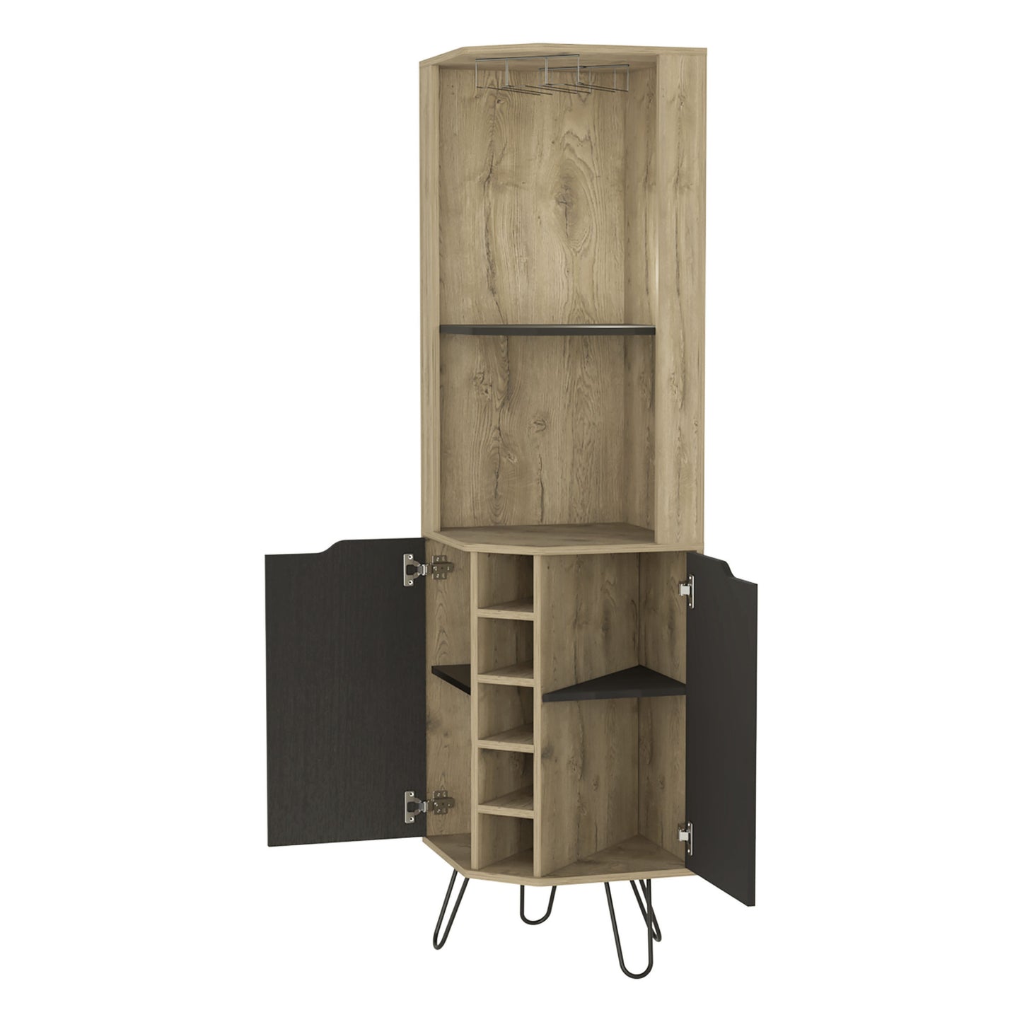 18" Natural Corner Bar Cabinet With Eleven Shelves